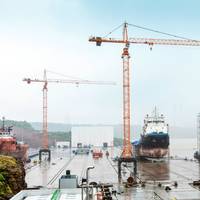 Two Liebherr 200 EC-H 10 FR.tronic tower cranes for permanent use in a ship repair yard in India.