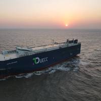 UECC’s first newbuild dual-fuel LNG battery hybrid PCTC is set to start commercial operation after delivery from Jiangnan Shipyard Image: UECC
