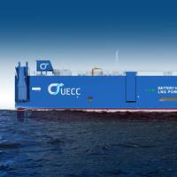UECC’s third LNG-powered pure car and truck carrier (PCTC) will have, in addition, hybrid-battery propulsion technology on board. The ship will be employed on the company’s Atlantic short-sea sea trade routes. (Image: UECC)
