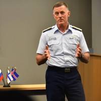 U.S. Coast Guard Commandant Adm. Paul Zukunft speaks during the Arctic Coast Guard Forum (USCG photo by Patrick Kelley)