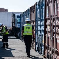 U.S. Coast Guard personnel assigned to Sector New York conduct container inspections alongside U.S. Customs and Border Protection at Red Hook Terminal in Brooklyn, New York, April 24, 2025. Credit: U.S. Coast Guard photo by Petty Officer 2nd Class Sydney Phoenix