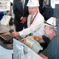 U.S. Senator Jeff Sessions assists with completing the Combat Systems Light Off. 