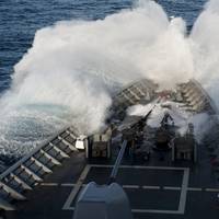 USS Cowpens in Heavy Weather: Photo credit USN