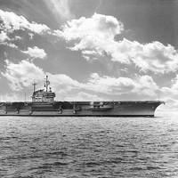 USS Forrestal (CVA-59) photographed by W.F. Radcliff, 1955. (U.S. Naval Historical Center Photograph)