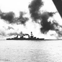USS Salt Lake City (CA-25) web during the Battle of the Komandorski Islands (Official U.S. Navy Photograph, now in the collections of the National Archives.)
