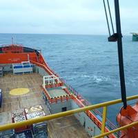 View from the helm of Viking Lady at work in the North Sea. Courtesy of Corvus Energy