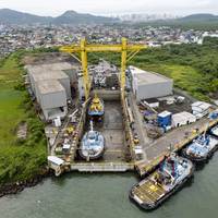 Wilson Sons shipyard in Guarujá, São Paulo, conducts simultaneous tugboat docking operations. Image courtesy Wilson Sons