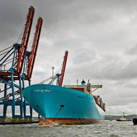 SVITZER ODEN assisting Ebba Maersk,Gothenburg, Sweden. Photo: Svitzer A/S