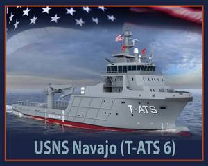 An artist rendering of the future USNS Navajo (T-TATS 6). (U.S. Navy photo illustration/Released)
