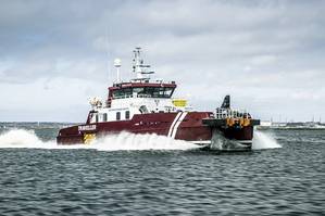 Volvo Penta led a completely remote installation of quad IPS units to repower Northern Offshore Services (NOS) vessel, the M/V Traveller, for operation in the North Sea. (Photo: Volvo Penta)