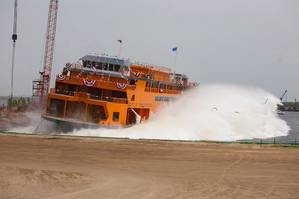 New ferry Sandy Ground launched at Eastern's shipyard in Panama City, Fla. (Photo: Eastern Shipbuilding Group)