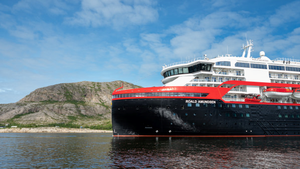 Hurtigruten's new hybrid powered MS Roald Amundsen will be the first ship in history to be named in Antarctica. Photo: ESPEN MILLS/Hurtigruten