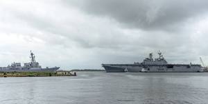Amphibious assault ship USS Tripoli (LHA 7) departed from Ingalls Shipbuilding division in July 2020, sailing to its homeport in San Diego. (Photo by Lance Davis / HII)