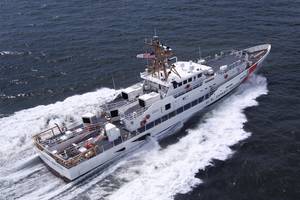 A Bollinger-built Fast Response Cutter underway on sea trials in the Gulf of Mexico (Photo courtesy of Bollinger)
