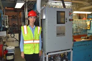 Dr. Ramona Pristavita, Terragon’s Vice President of Engineering, with WETT-O. Photo courtesy Terragon Environmental Technologies