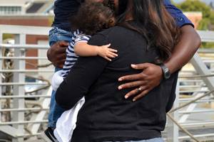 Family and friends met aboard the Coast Guard Cutter Bertholf's flight deck to reunite with Bertholf crewmembers following the cutter's return home to Alameda, Calif., after a 90-day deployment, Sept. 4, 2018. Bertholf is one of four 418-foot National Security Cutters homeported in Alameda. U.S. Coast Guard photo by Petty  Family and friends met aboard the Coast Guard Cutter Bertholf's flight deck to reunite with Bertholf crewmembers following the cutter's return home to Alameda, Calif., after a