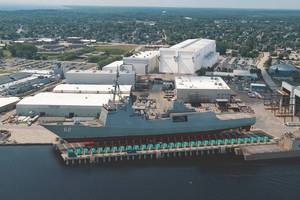 Fincantieri Marinette Marine rendering with completed construction and FFG-62 on shiplift (Credit: FMG/Archive