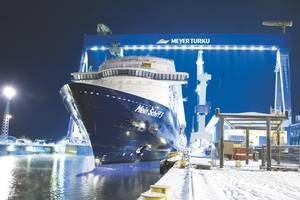 Mein Schiff 5 float out. The cruise ship was delivered in June 2016. (Photo: Meyer Turku)