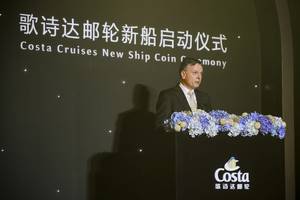 Michael Thamm, CEO Costa Group, CEO Carnival Asia gives speech at Costa Cruises New Ship Coin Ceremony (Photo: Costa Cruises)