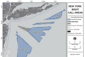 New York Bight call areas.  "Call" is a short-hand term referring to calls for proposals or calls for interest in an area. (Image: BOEM)