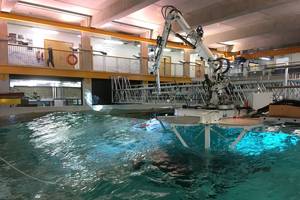 STL’s Autonomous Synchronised Stabilised Platform being put through its paces at the University of Plymouth’s COAST Laboratory. Photo from STL