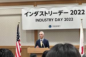 Rahm Emanuel, United States Ambassador to Japan, speaking at 'Industry Day' in Japan earlier this year. Image courtesy JSMEA
