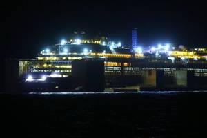 The Costa Concordia wreckage in tow (Photo courtesy of the Parbuckling Project)