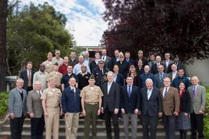The participants at the Littoral Operations Center inaugural wargame planning workshop in Monterey, California. (U.S. Navy photo by Javier Chagoya)