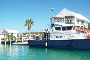 The Royal Turks and Caicos Island Police Force Marine Police  are equipped with a variety of patrol boats to monitor and patrol their waters.  The three engines on this boat can achieve speeds up to 60 knots. Edward Lundquist