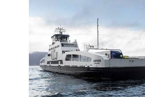 The world`s first all-electric ferry MF Ampere. Image courtesy of Corvus Energy