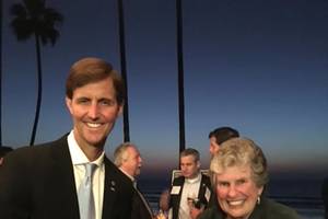 Walter Munk (center) with the author (left) and his wife Mary (right) at Scripps in 2018. Photo courtesy the Author