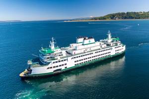 Washington State Ferries’ first new hybrid-electric ferry, which will be an Olympic-class vessel similar in design to Suquamish (pictured), will be named Wishkah and is scheduled to enter service in 2025. (Photo: WSF)