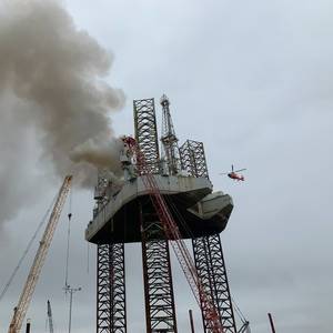 VIDEO: Coast Guard Rescues Nine People From Burning Jack-up Rig in Texas
