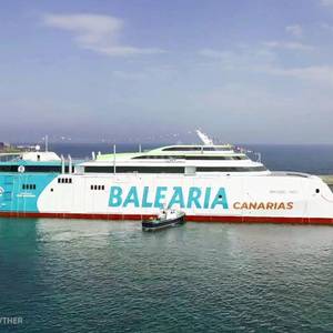 Third Incat Crowther-Designed Dual-Fuel Ro-Pax Ferry Hits Water in Spain