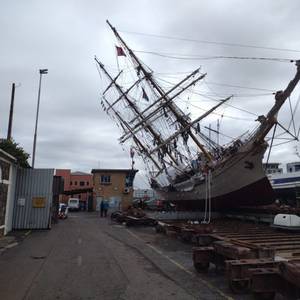 Tall Ship Topples Over in Drydock