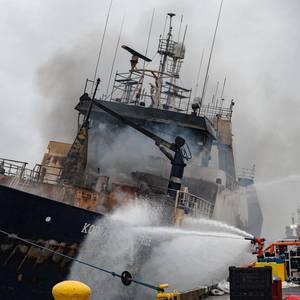 Charred Factory Trawler Takes on Heavy List in Tacoma