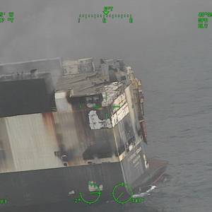 Salvors Arrive at Burning Car Carrier
