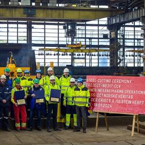 Ulstein Verft Cuts First Steel for New and Improved Nexans Aurora Vessel