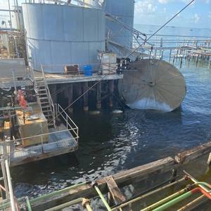 Oil Tank Platform Collapses, Oil Spills in Terrebonne Bay, Louisiana