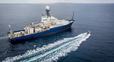 The R/V Roger Revelle pictured at sea for a 10-day