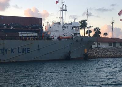 The 203-foot Panamanian-flagged cargo vessel, Betty K VI, is hard aground north of Fishers Island, Florida Thursday, Nov. 7, 2019. The cargo vessel ran aground after losing propulsion during its transit through Government Cut. (U.S. Coast Guard photo courtesy of Sector Miami)