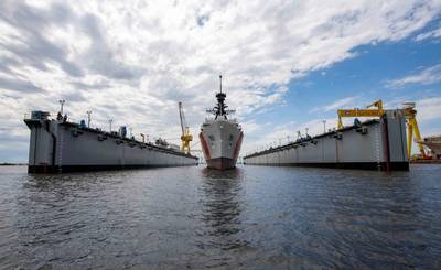 HII's Ingalls Shipbuilding division launched the Legend-class national security cutter Calhoun (WMSL 759) on Saturday, April 2. (Photo: HII)