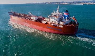 The methanol-fueled chemical tanker Seymour Sun, owned by NYK Bulkship (Asia) Pte. Ltd., an NYK Group company based in Singapore, was delivered on January 27. The vessel was built at Hyundai Mipo Dockyard in Korea. Photo courtesy NYK