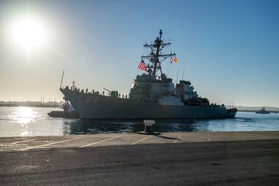 File photo: Arleigh Burke-class guided-missile destroyer USS Carney (DDG 64) departs Naval Station Rota, Spain, in June 2020. (Photo: Peter Lewis / U.S. Navy)