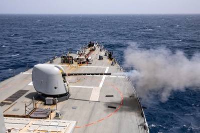 FILE PHOTO: Arleigh Burke-class guided-missile destroyer USS Cole (DDG 67) conducts a live fire exercise on July 19, 2024. (Photo: Mark Pena / U.S. Navy)