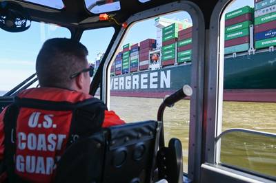 The 1,095-foot containership Ever Forward grounded in the Chesapeake Bay, Sunday, March 13. (Photo: Kimberly Reaves / U.S. Coast Guard)