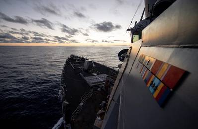 2019: The guided-missile destroyer USS Halsey (DDG 97) transits the Pacific Ocean. (U.S. Navy photo by Mass Communication Specialist 1st Class Devin M. Langer) (Source: US Navy)