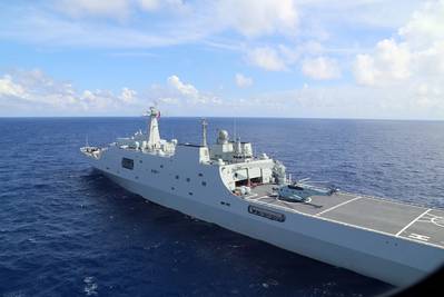 A Chinese naval ship performs a maritime exercise inthe South Shina Sea in November 2017 (Photo: China People's Liberation Army, by Gu Yagen)
