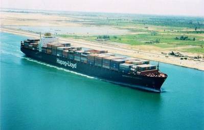 A containership transits the Suez Canal (Photo courtesy of the Suez Canal Authority)