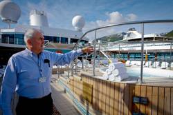  A Crowley Ocean Ranger observes the state of a cruise ship pool deck